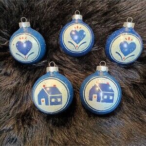 5 Hallmark Glass Ball Christmas Ornaments Mary Emmerling Country Collect…
